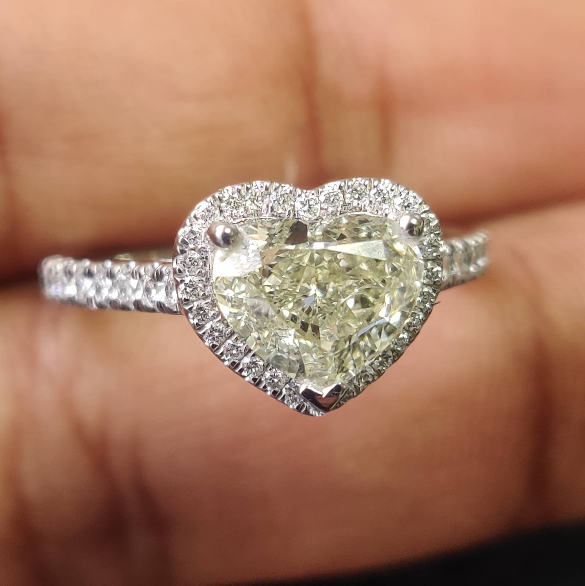 Natural Heart Shape 2.35 CT Diamond Halo Engagement Ring In Platinum, Christmas Diamond Ring