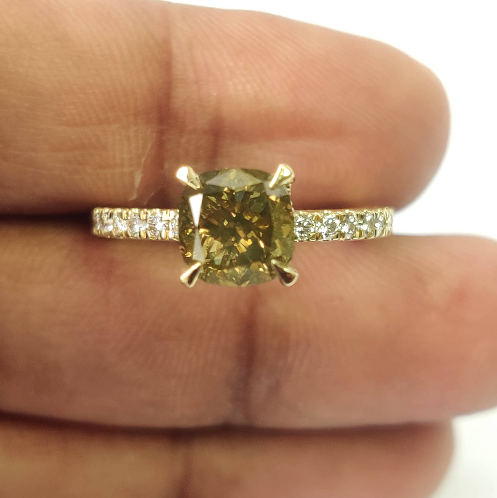 2.50 Ct Natural Greenish Intense Yellow Cushion Diamond Hidden Halo Designer Engagement Ring In 18k Yellow Gold