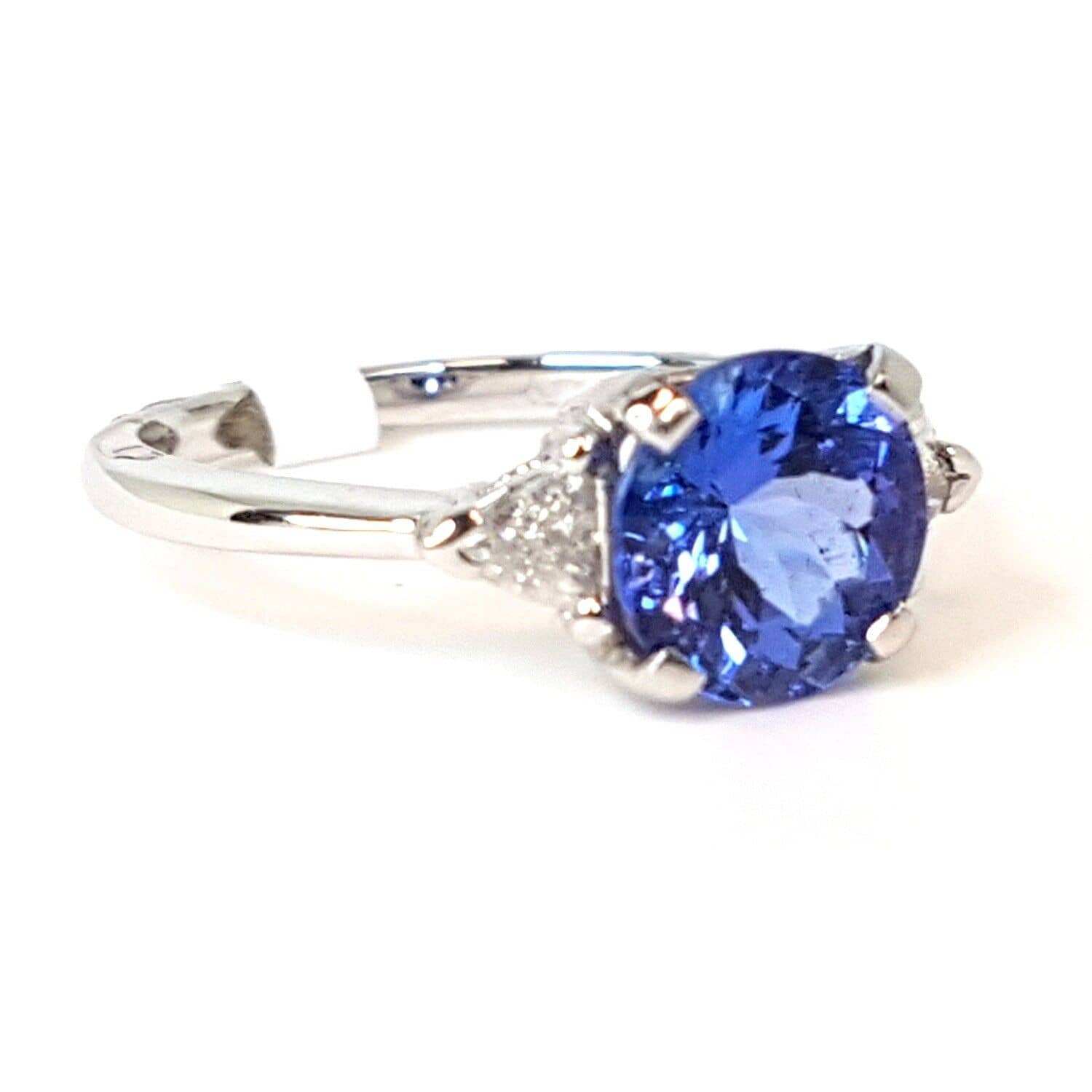 2.80 Ct Tanzanite And Trillion Diamond Ring, 18k White Gold