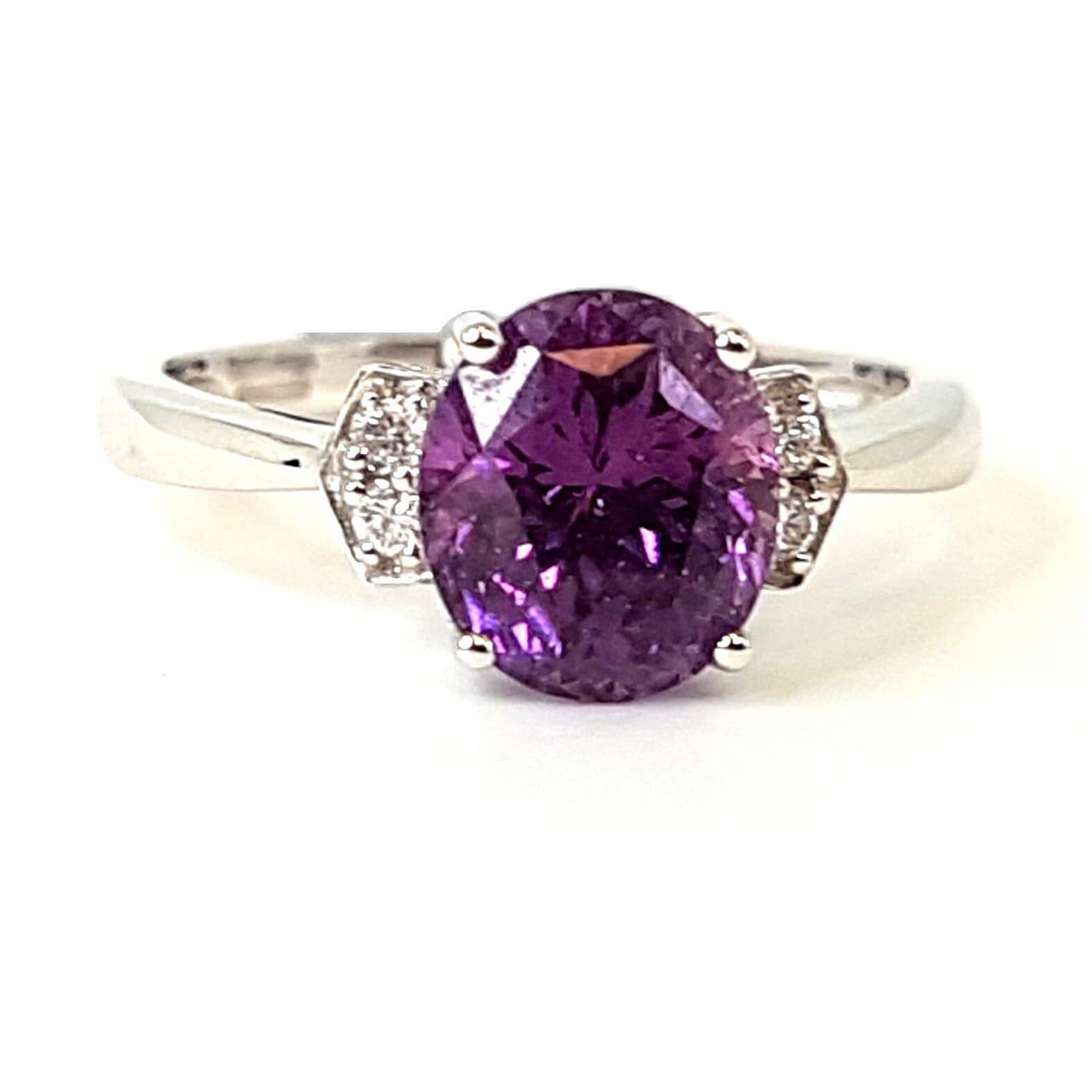 2.75 Ct Purplish Pink Sapphire And Diamond Ring, 18k White Gold