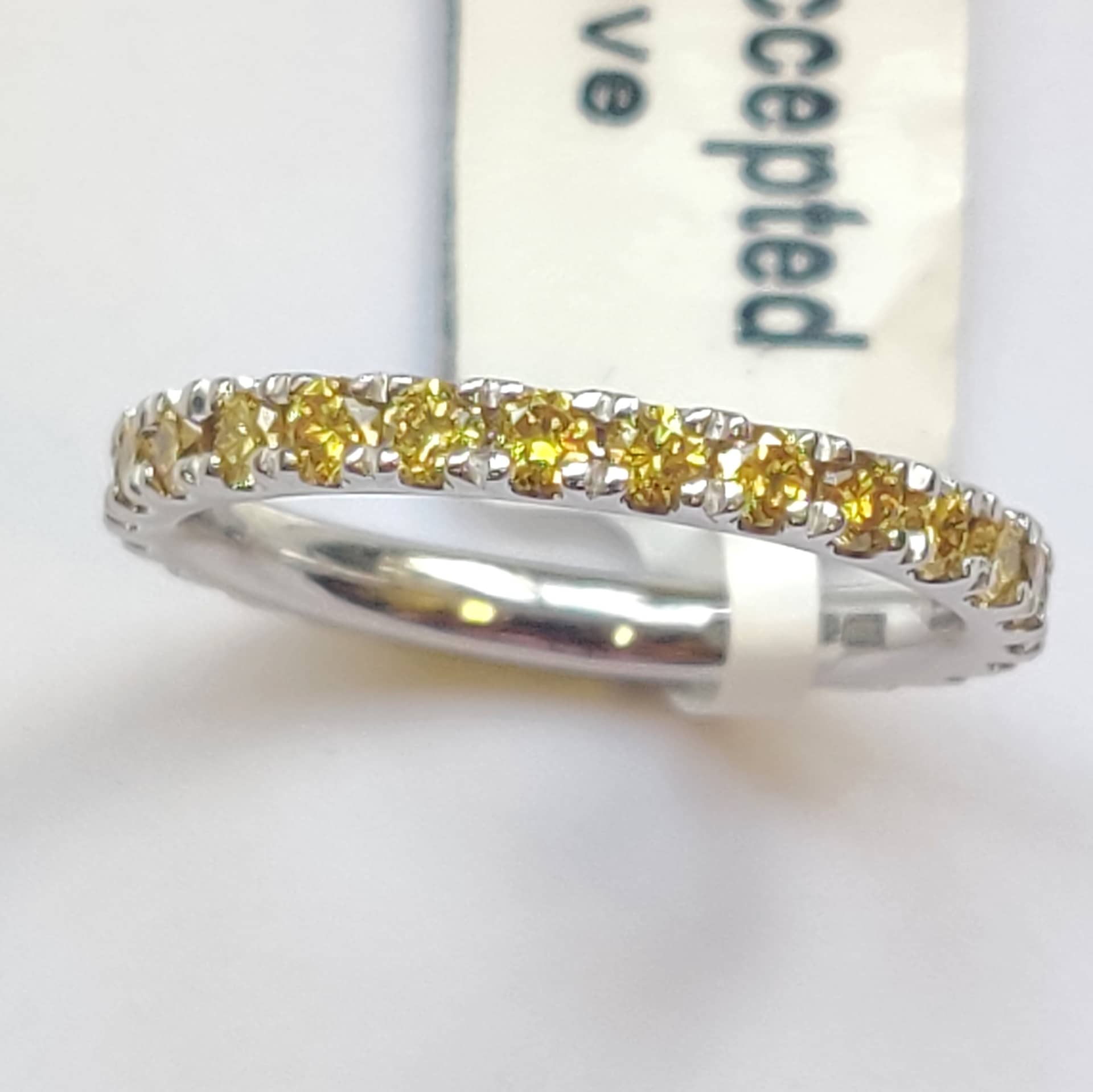 100% 1.00Ct Natural Yellow Diamond Micro Pave Full Eternity Ring In Platinum