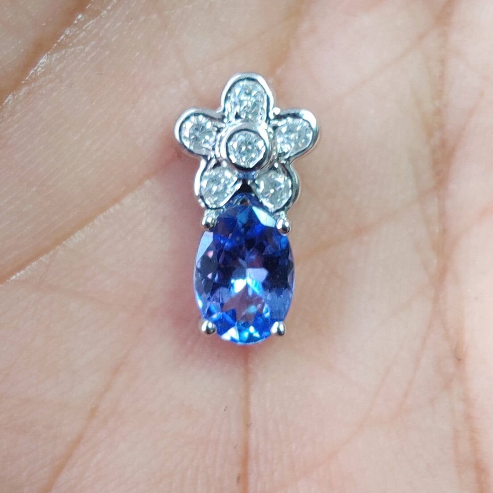 White Gold Diamond Pendant AAA 1.00 Ct Tanzanite Oval & Diamond Pendant