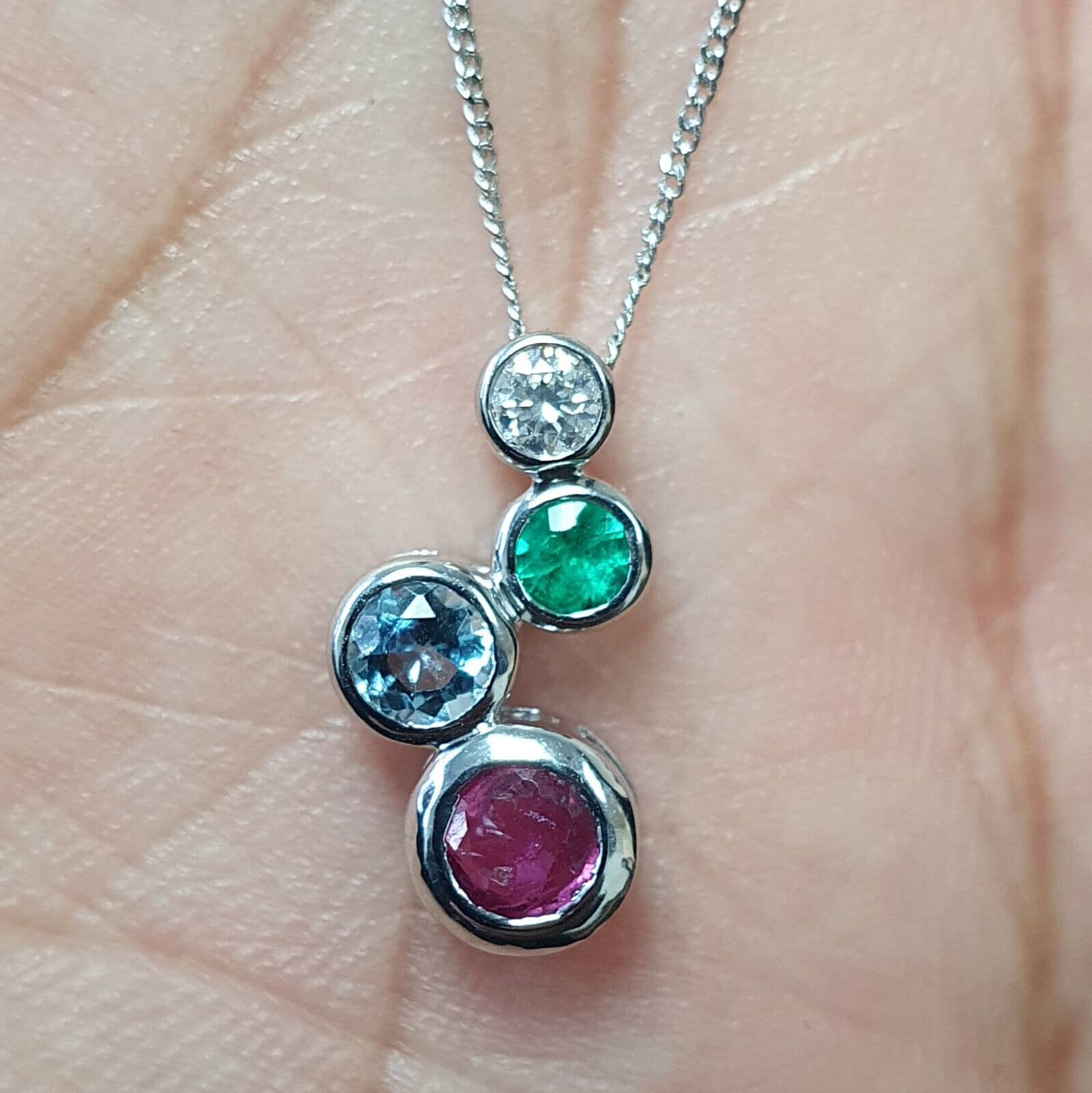 1.50Ct Ruby Aquamarine Green Emerald and Diamond Designer Pendent In White Gold