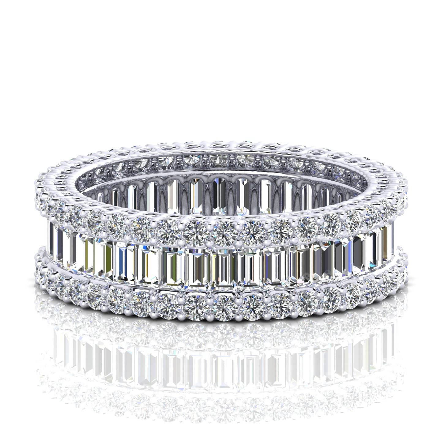 Certified ! 2.00Ct Round & Baguette Diamond Full Eternity Ring In 9k White Gold