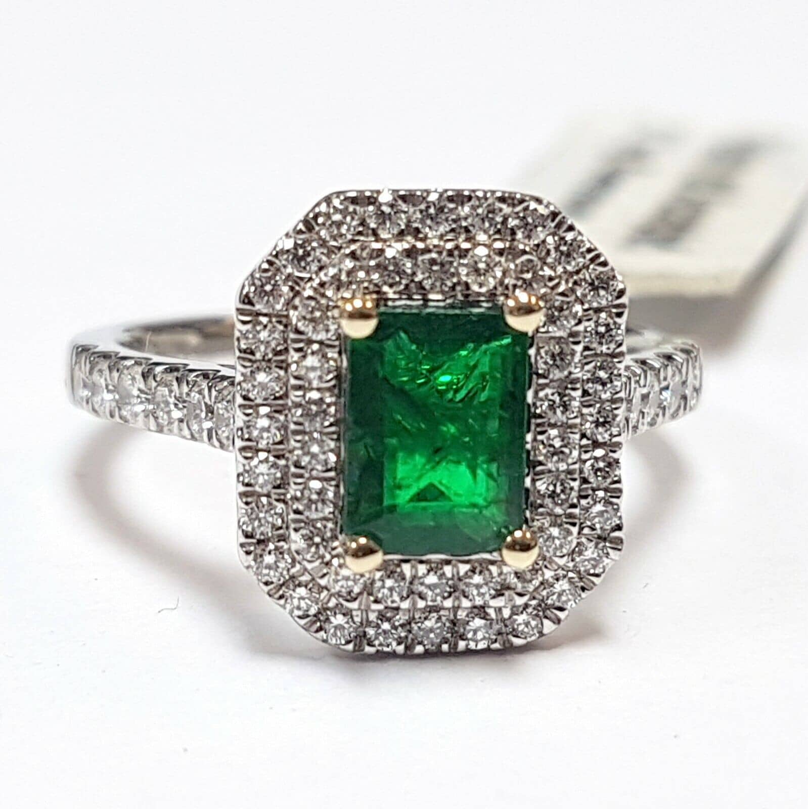 Extraordinary 1.80Ct Colombian Emerald and Diamond Double Halo Ring in Platinum