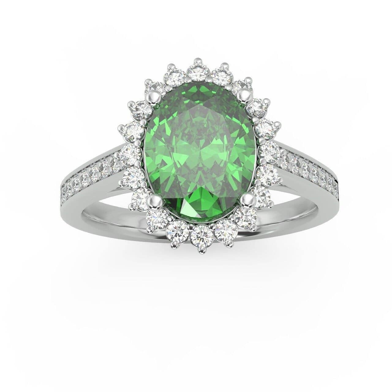 1.50Ct Natural Green Emerald and Diamond Cluster Ring In 18k White Gold