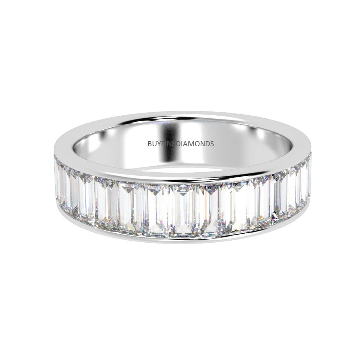 6.5MM Channel Set Half Eternity Ring 3CT Baguette Diamond Wedding Ring, Platinum