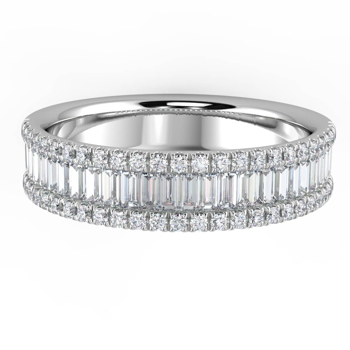 5.6MM 1.80ct F/VS Round & Baguette Diamond Half Eternity Ring, in Platinum