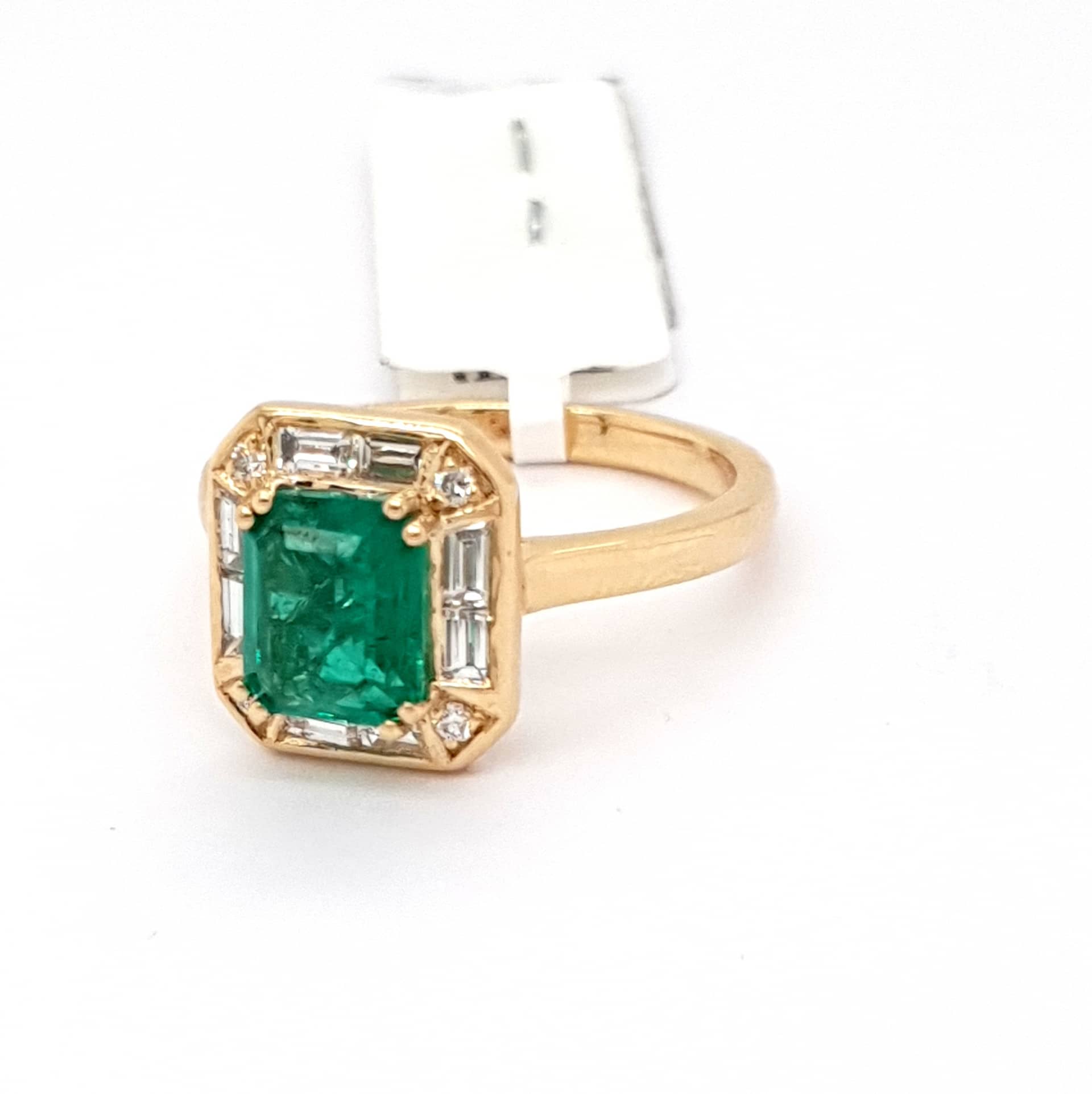 3.00 Ct AAA Green Emerald & Diamond Halo Engagement Ring, 18k Yellow Gold