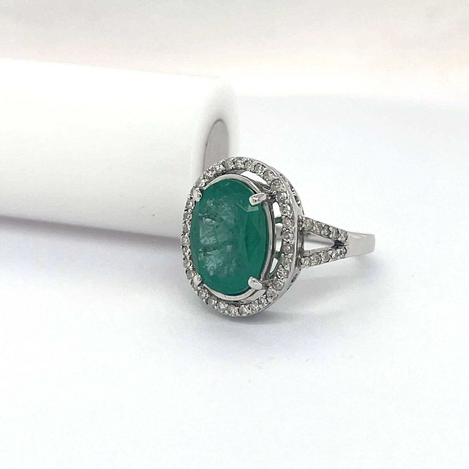Best Deal..! 5.80 Ct Green Oval & Diamond Halo Engagement Ring In 14k White Gold