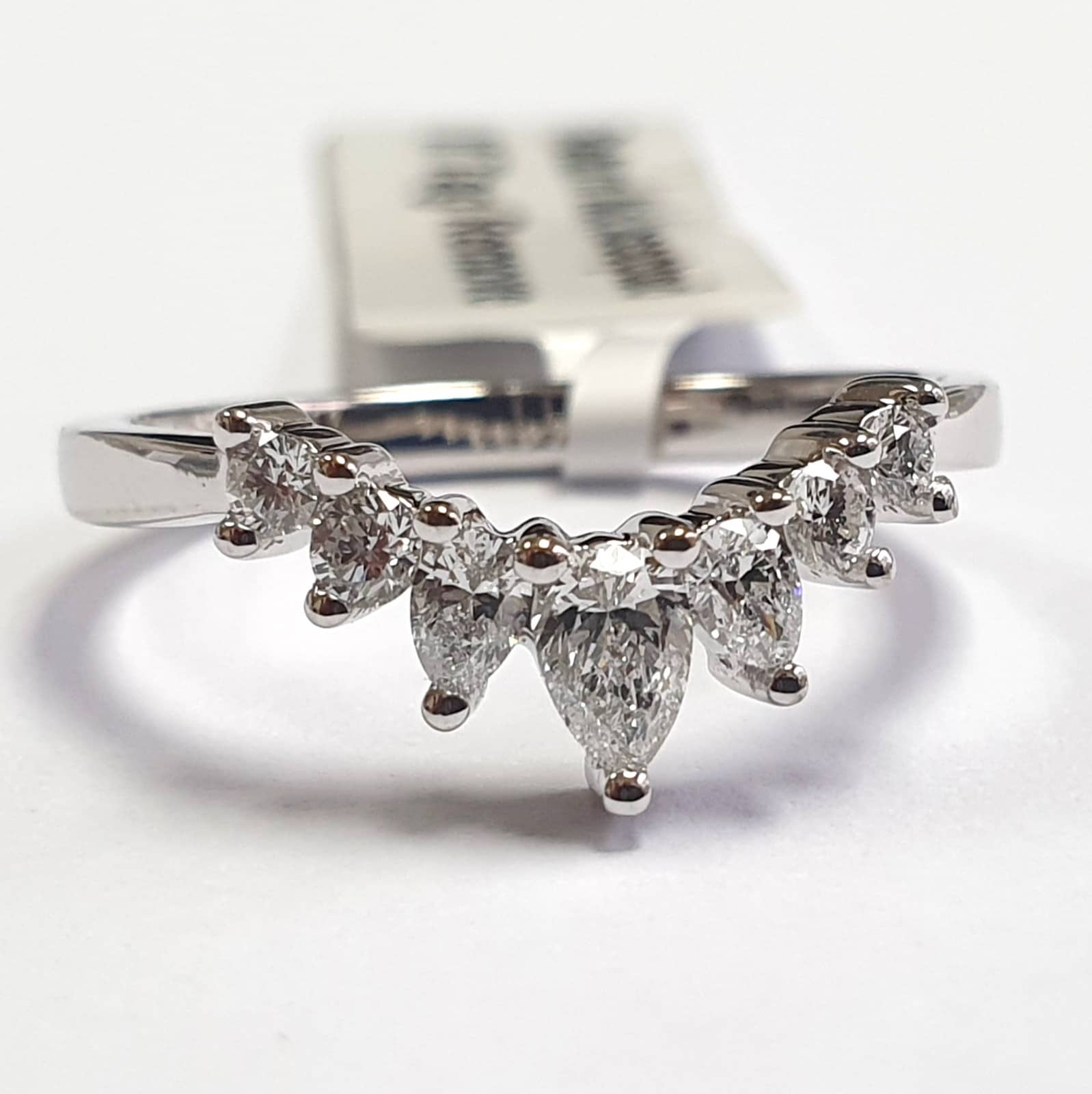 0.60 CT NATURAL PEAR & ROUND DIAMOND CLAW SET DESIGNER HALF ETERNITY RING IN PLATINUM