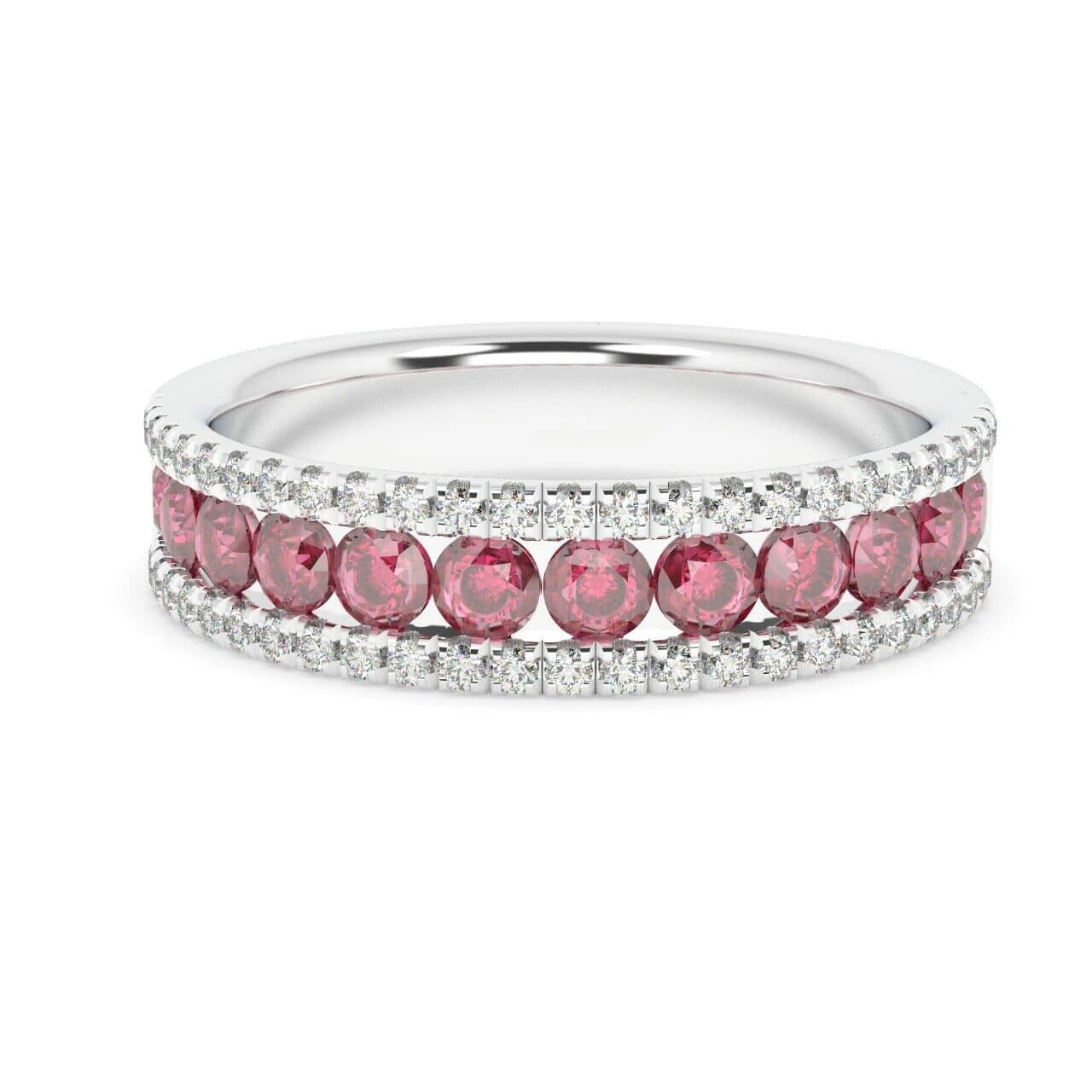 5MM 1.50 CT RUBY AND DIAMOND CHANNEL SET HALF ETERNITY RING IN 9K WHITE & YELLOW GOLD
