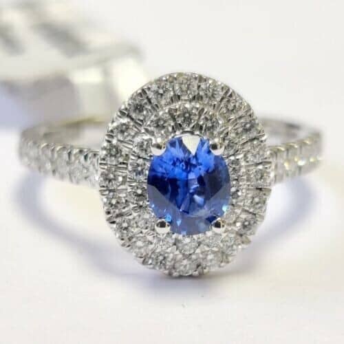 1.30 Ct AAA Blue Sapphire & Round Diamond Double Halo Ring In Platinum