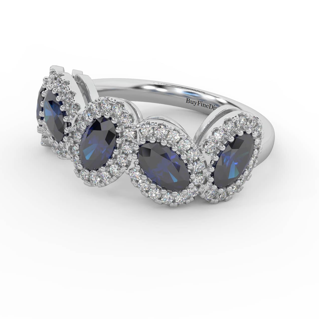 2.00Ct Sapphire Oval Shape and Diamond Designer Halo Ring In White Gold - 8.0MM