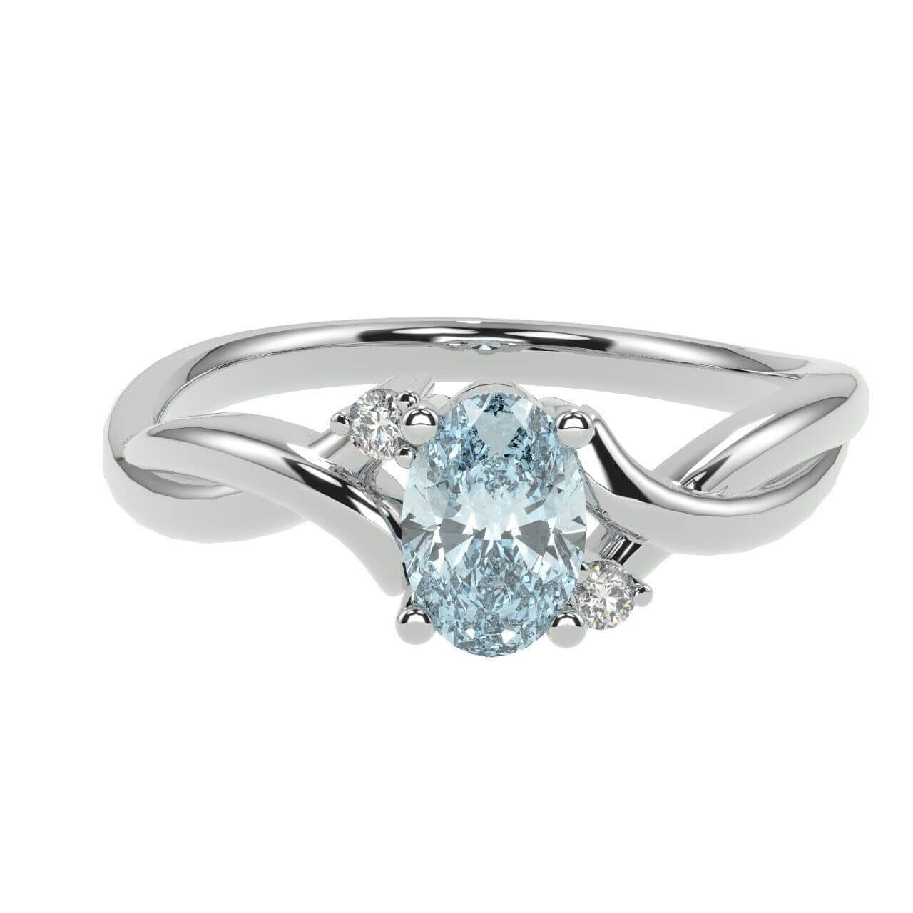 0.50Ct Natural AAA Aquamarine & Diamond Ring In 9k White Gold -MARCH BIRTH