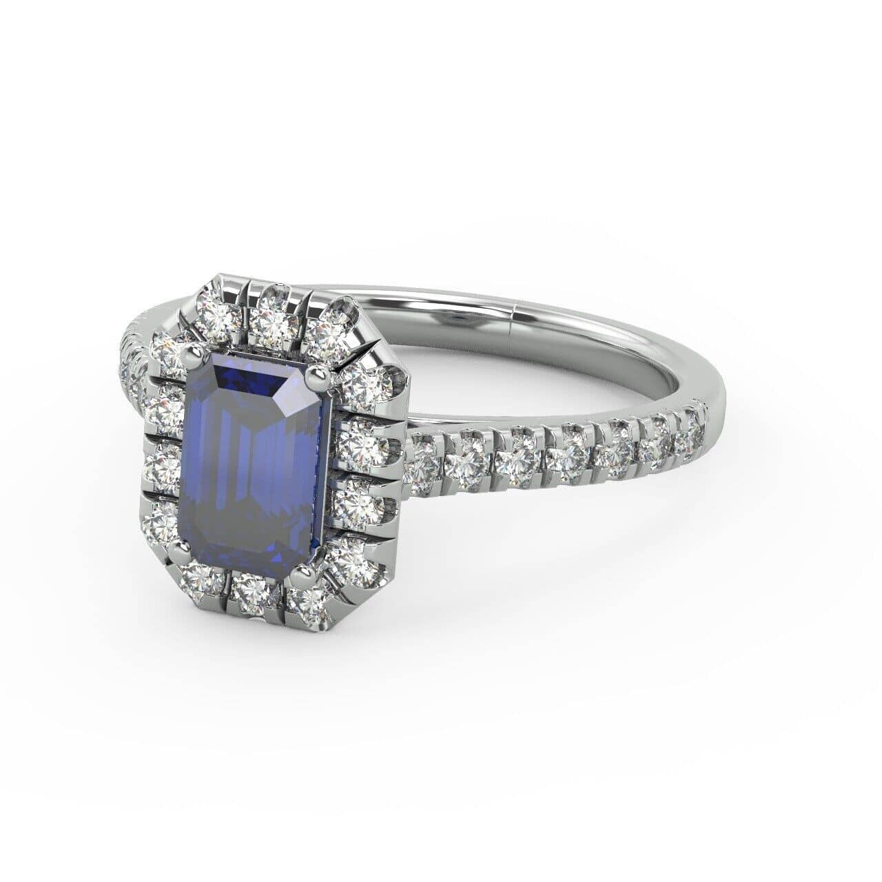 AAA Quality 1.50Ct Natural Sapphire and Round Diamond Halo Ring In Platinum