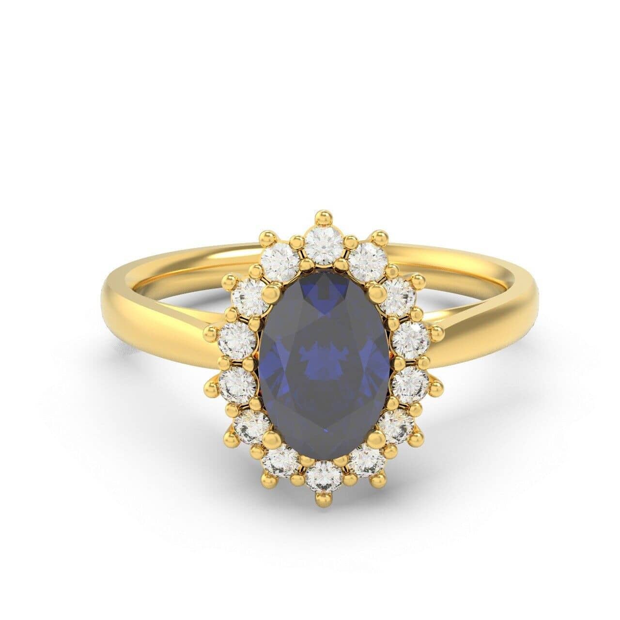 1.50 Ct Natural Oval Cut Sapphire & Round Diamond Cluster Ring In 9k Yellow Gold