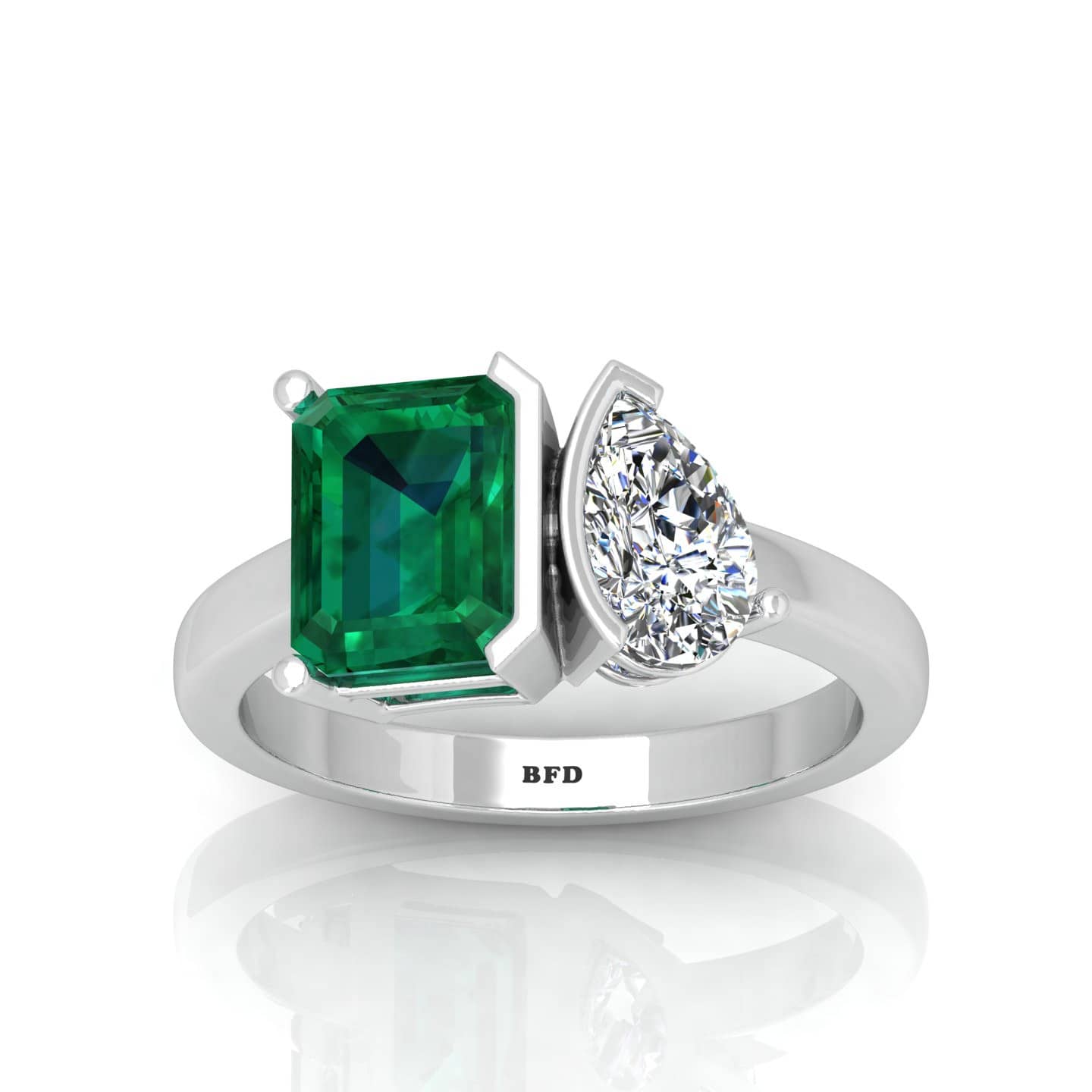 2.50 Ct Natural Pear Shape Diamond And Green Emerald 2 Stone Engagement Ring In Platinum