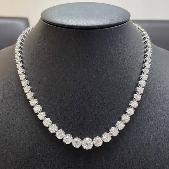 35.00Ct Natural Round Diamond Graduated Necklace Hallmarked In 18k White Gold