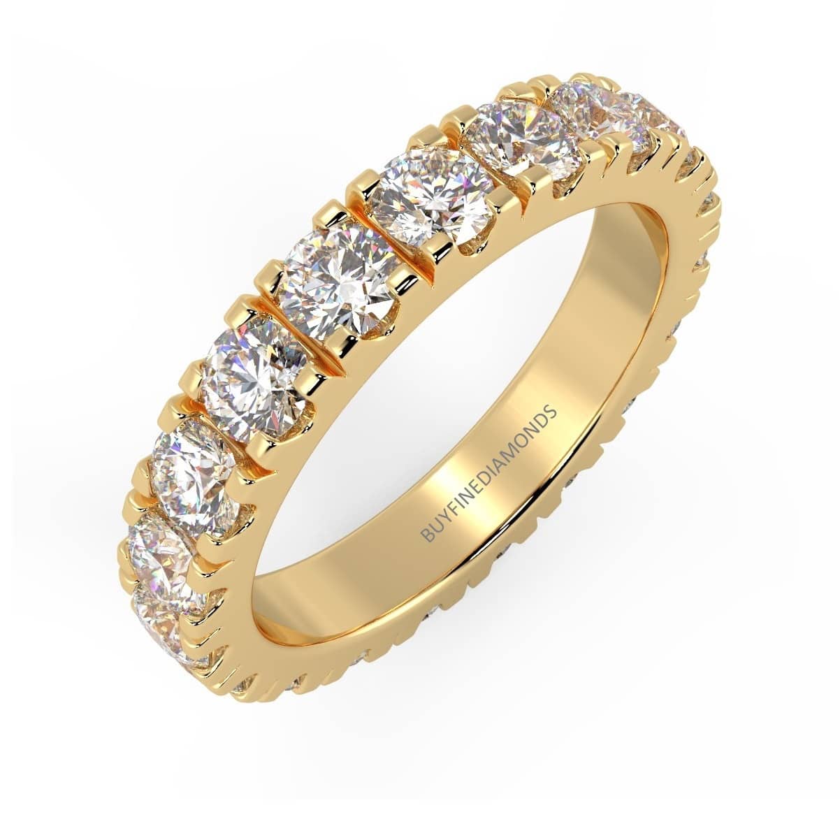 2 CT ROUND DIAMOND MICRO PAVE FULL ETERNITY RING, WOMEN'S DIAMOND WEDDING RING IN 18K YELLOW GOLD