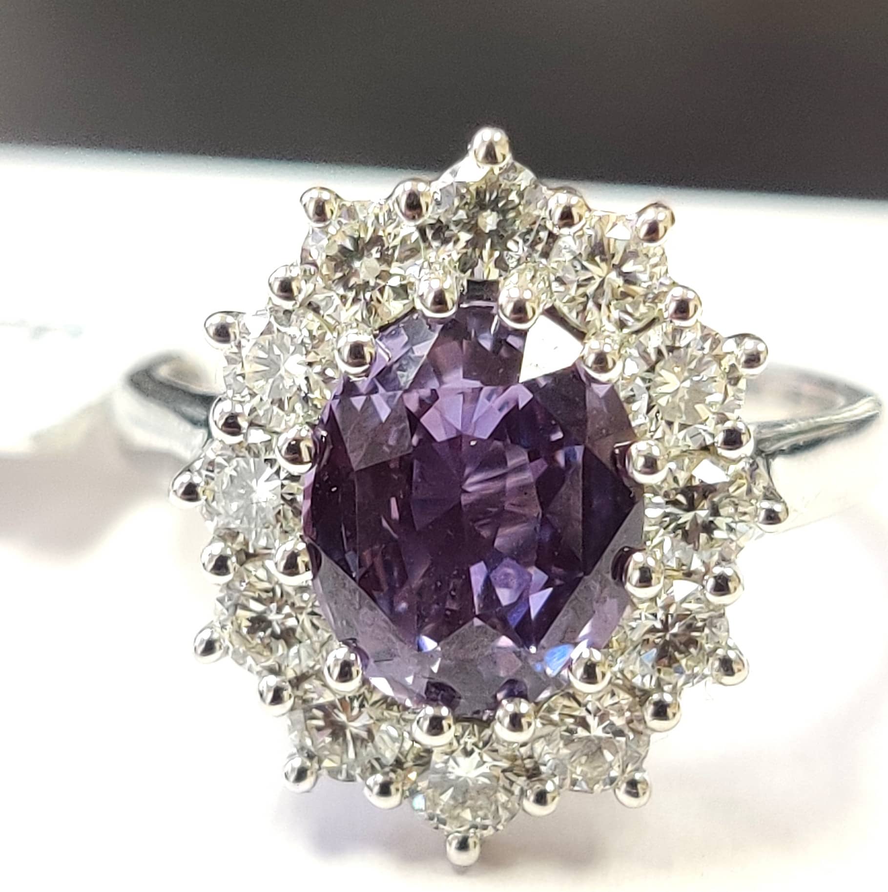 Natural Purple Tanzanite And Diamond Engagement Ring, 18k White Gold Women's Engagement Ring - 3.90 Carat