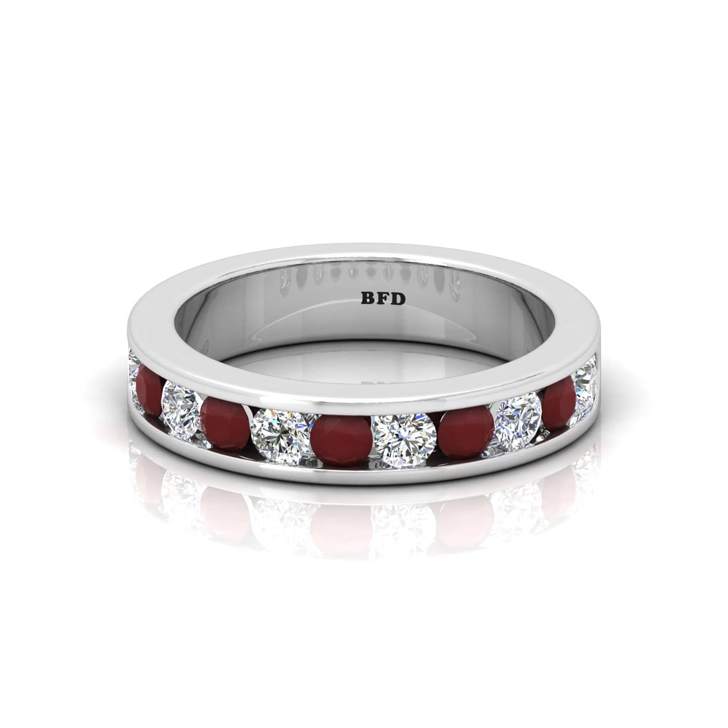 1.20 CT NATURAL RUBY AND ROUND DIAMOND CHANNEL SET HALF ETERNITY RING