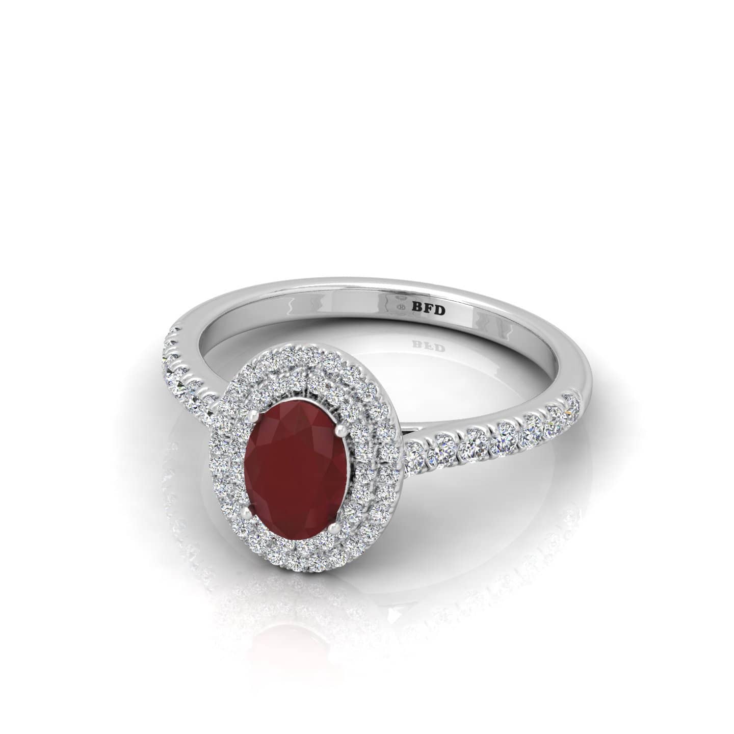 1.50Ct Natural Oval Cut Ruby & Round Diamond Double halo Engagement Ring In Gold & Platinum