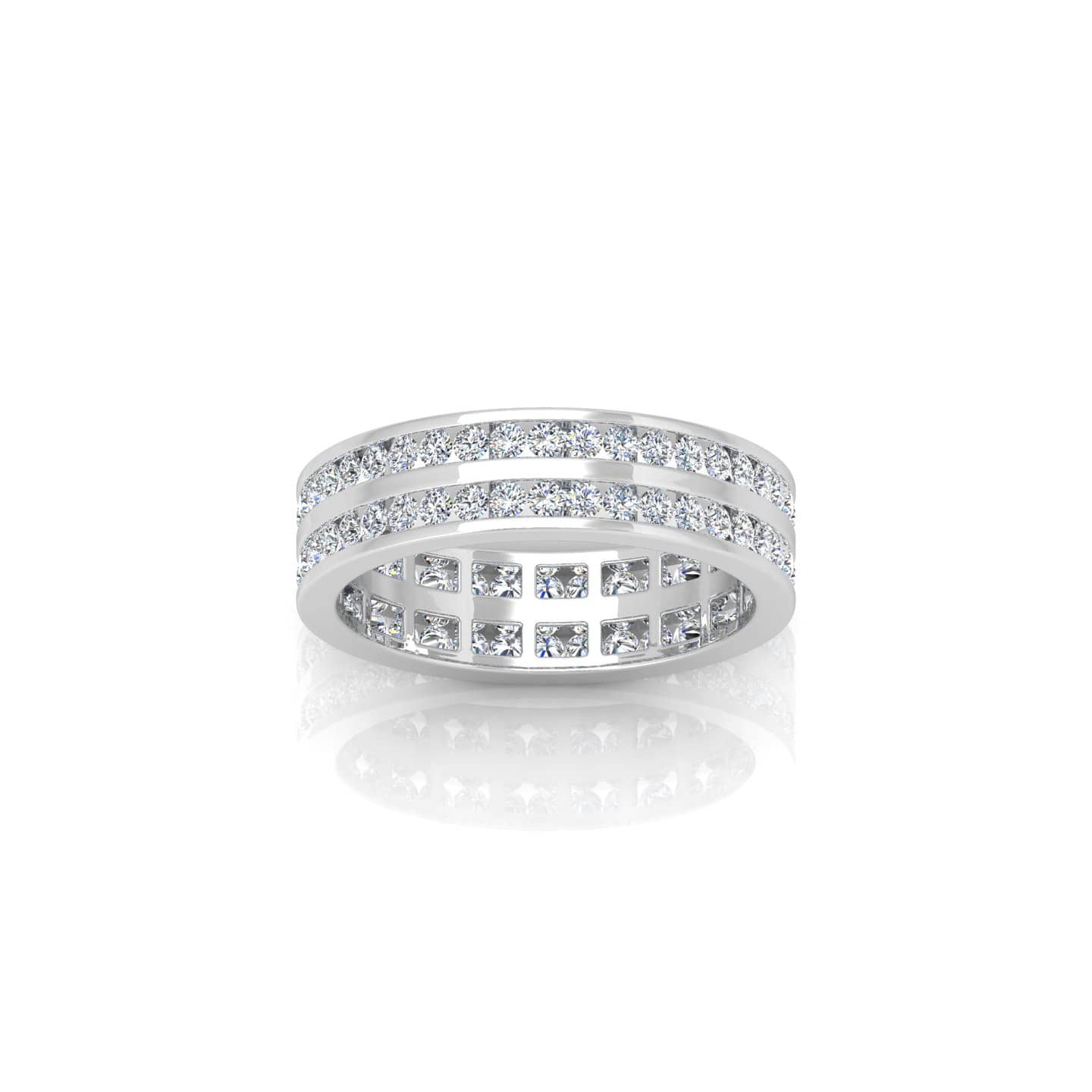 MEN'S 1.00Ct F/VS ROUND DIAMOND 2 ROWS CHANNEL SET FULL ETERNITY RING IN 18K WHITE GOLD