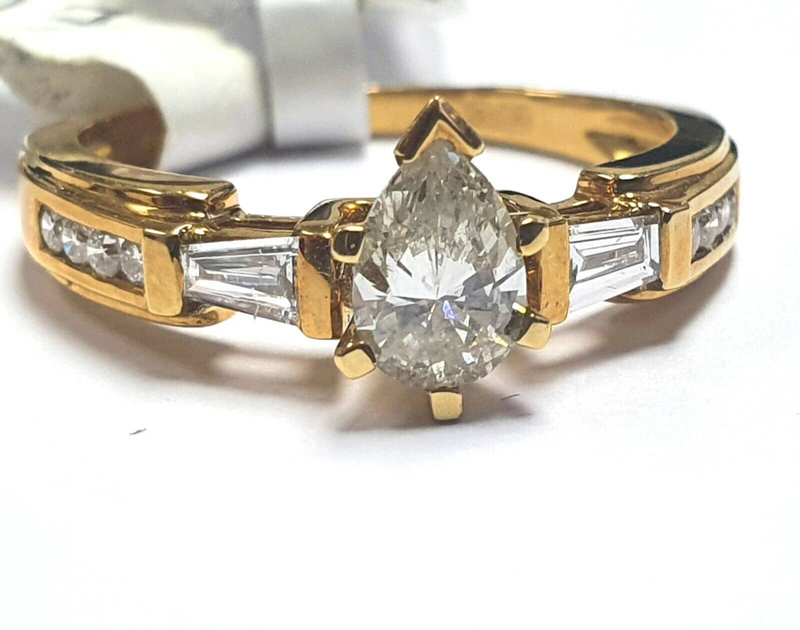 Claw Set Natural Diamond Engagement Ring , Pear And Diamond Engagement Ring For Her Crafted In 18k Yellow Gold