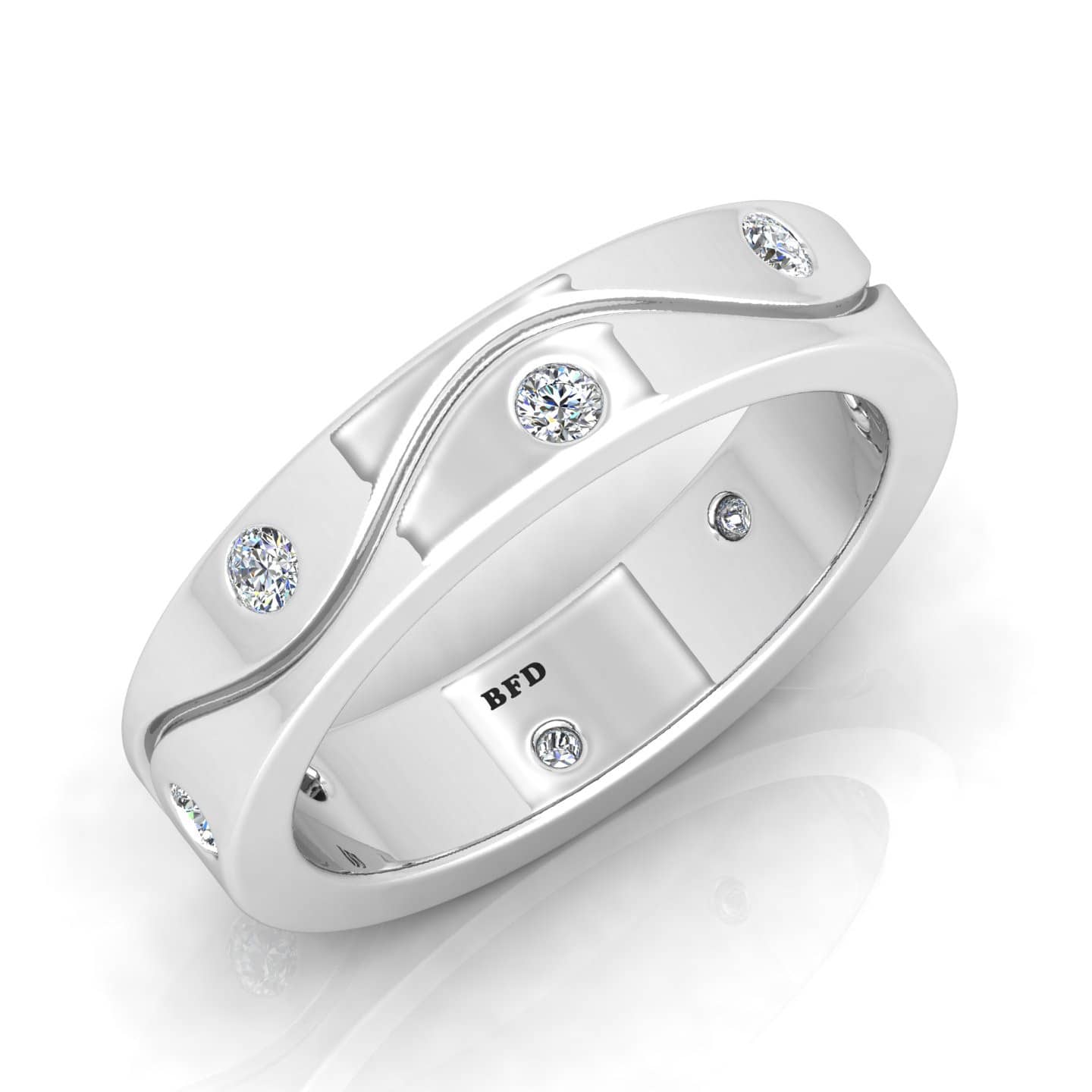 0.20 Ct Natural Round Diamond Flush Setting Wavy Line Women's Wedding Ring