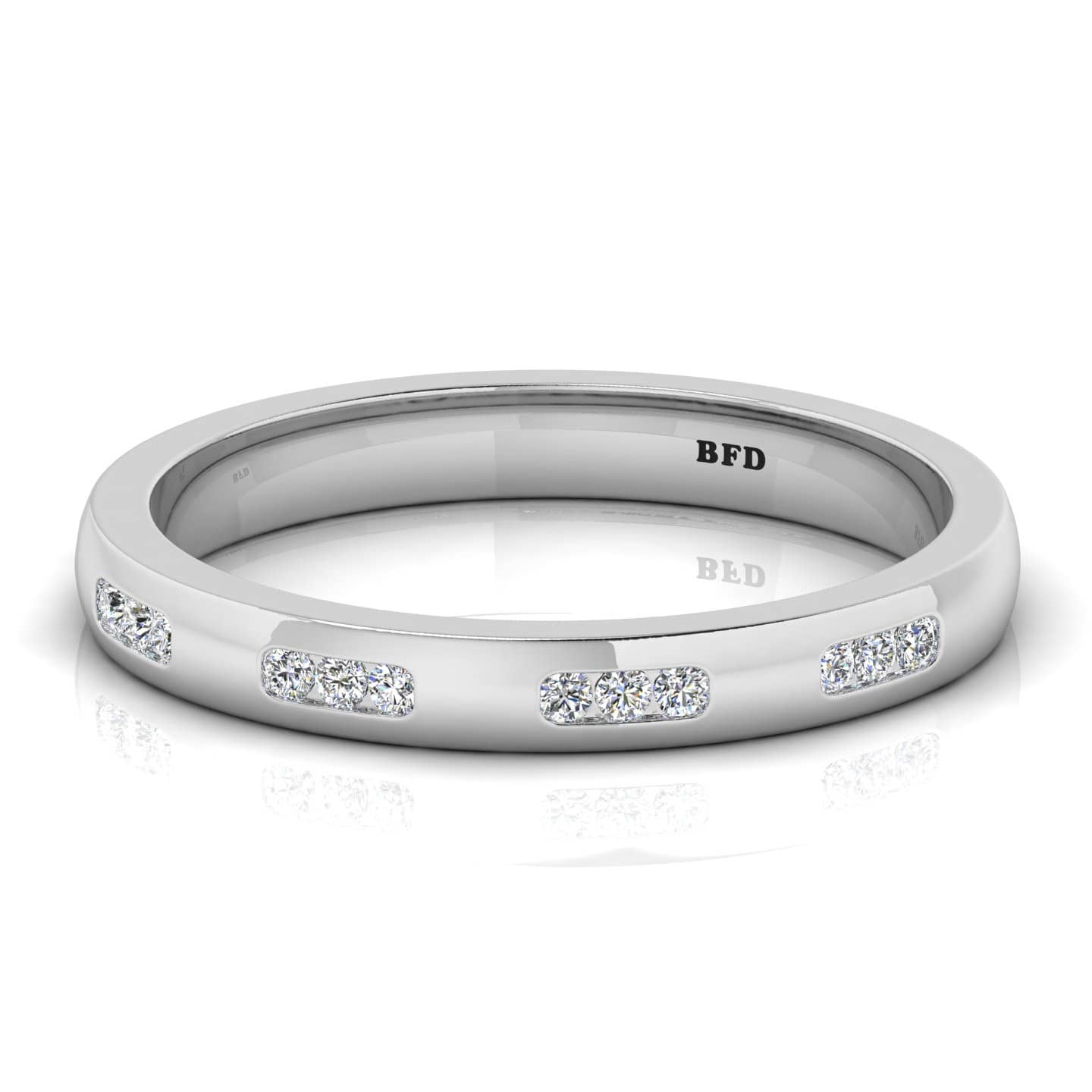 Channel Set Cluster Of Three Diamond Wedding Rings In Gold & Platinum