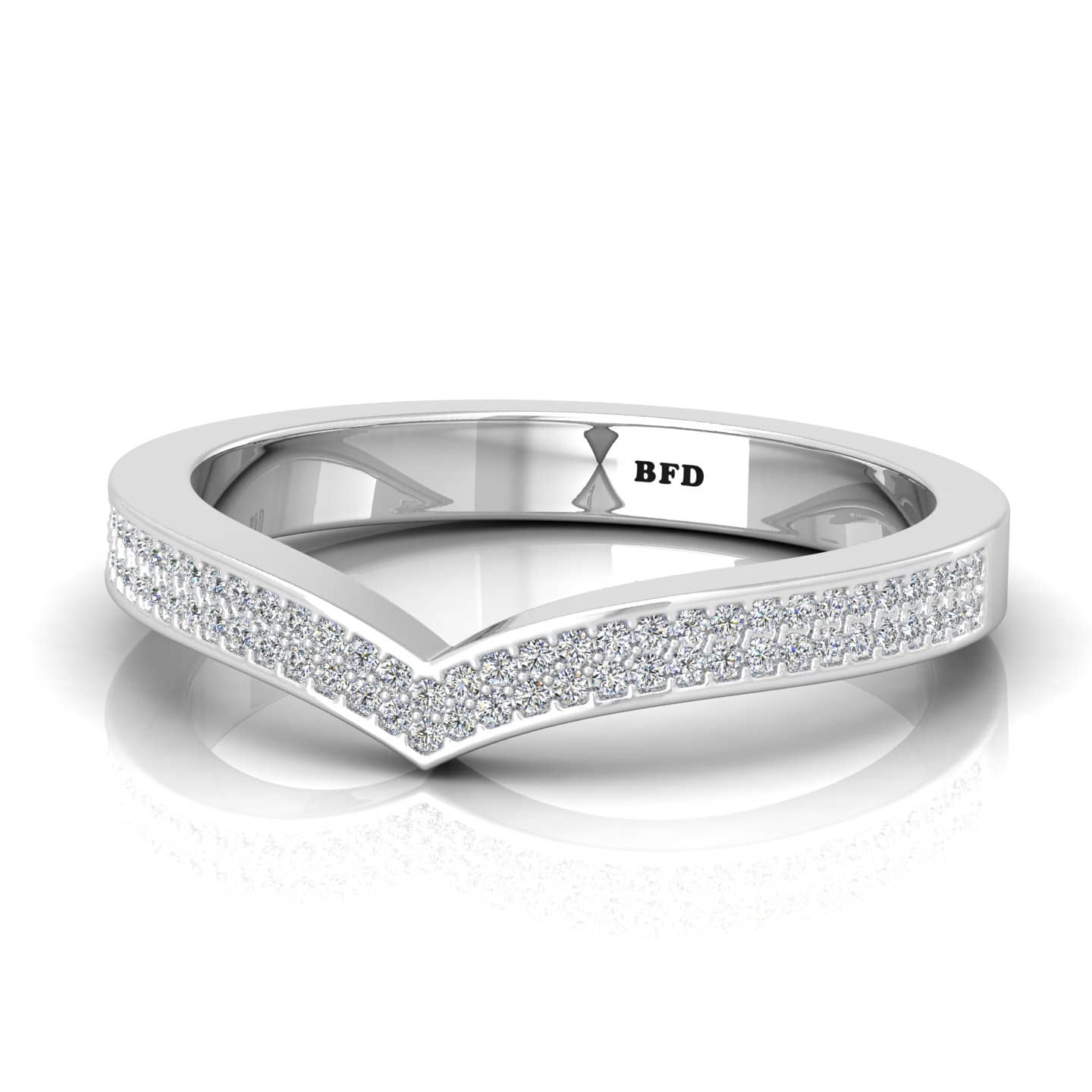 D-F/VS 0.10 Ct Natural Round Flush Set Diamond 2 Rows Wishbone Women's Half Eternity Ring In Gold & Platinum