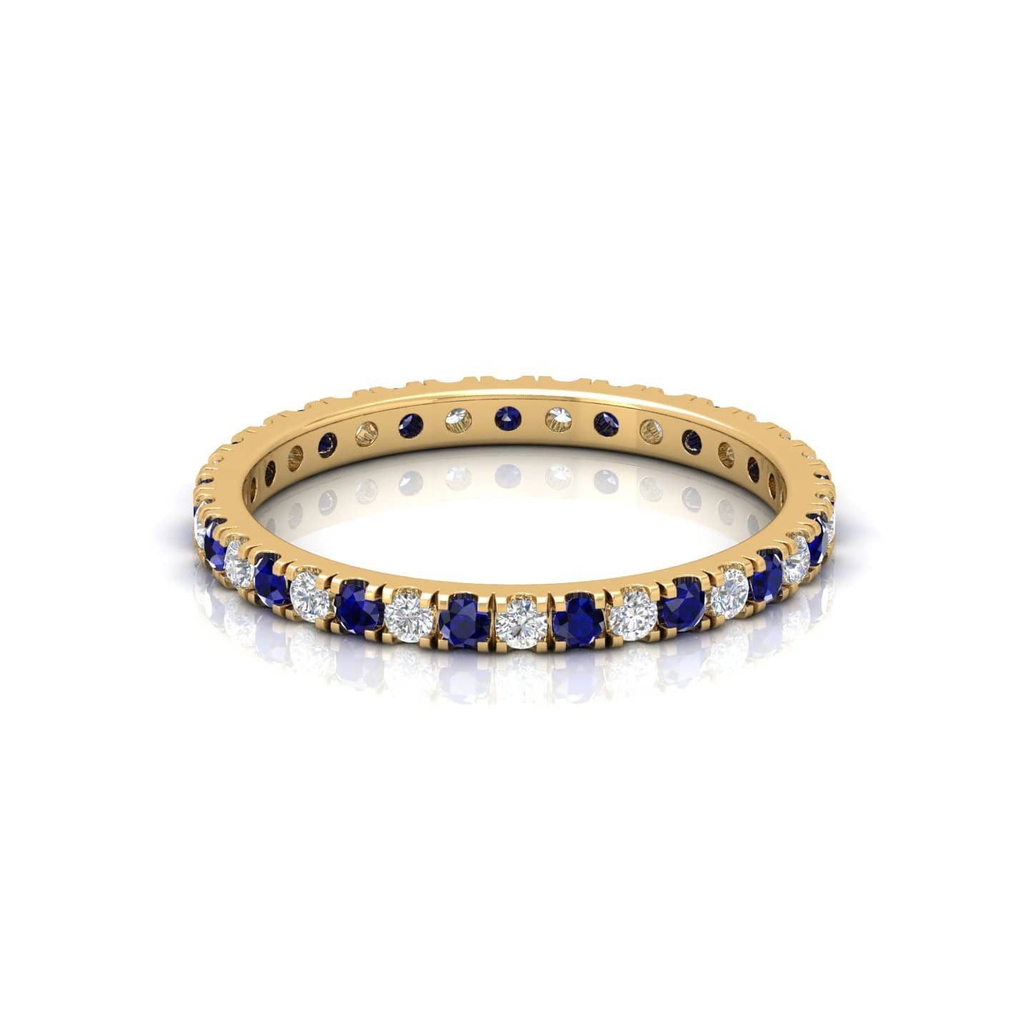 Sapphire & Round Cut Diamond Micro Pave 18k Yellow Gold Full Eternity Band