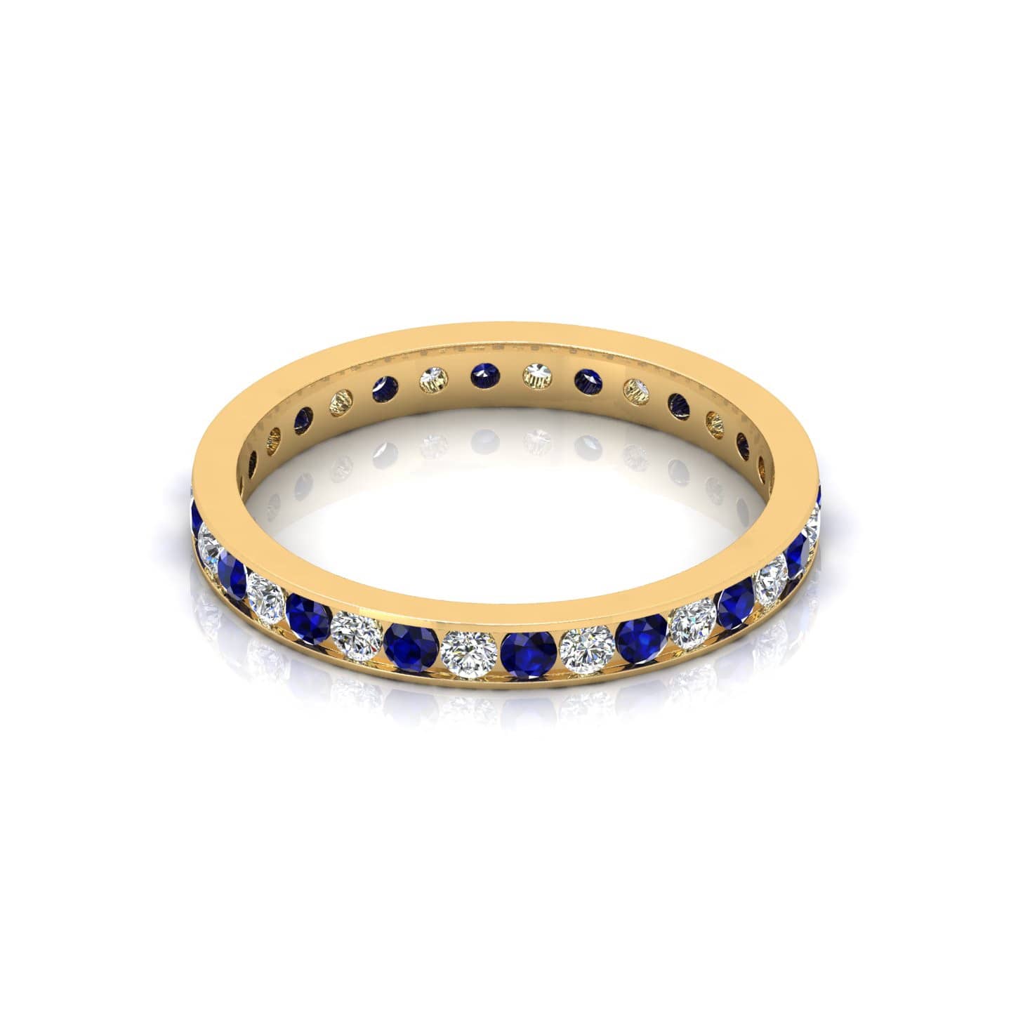 Sapphire & Round Cut Diamond Channel Set 18k Yellow Gold Full Eternity Band