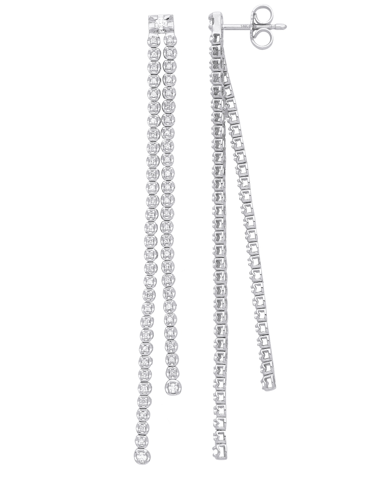 Round Diamond Claw Set double Raw Drop Earrings In 18k White Gold - 0.50 Carat