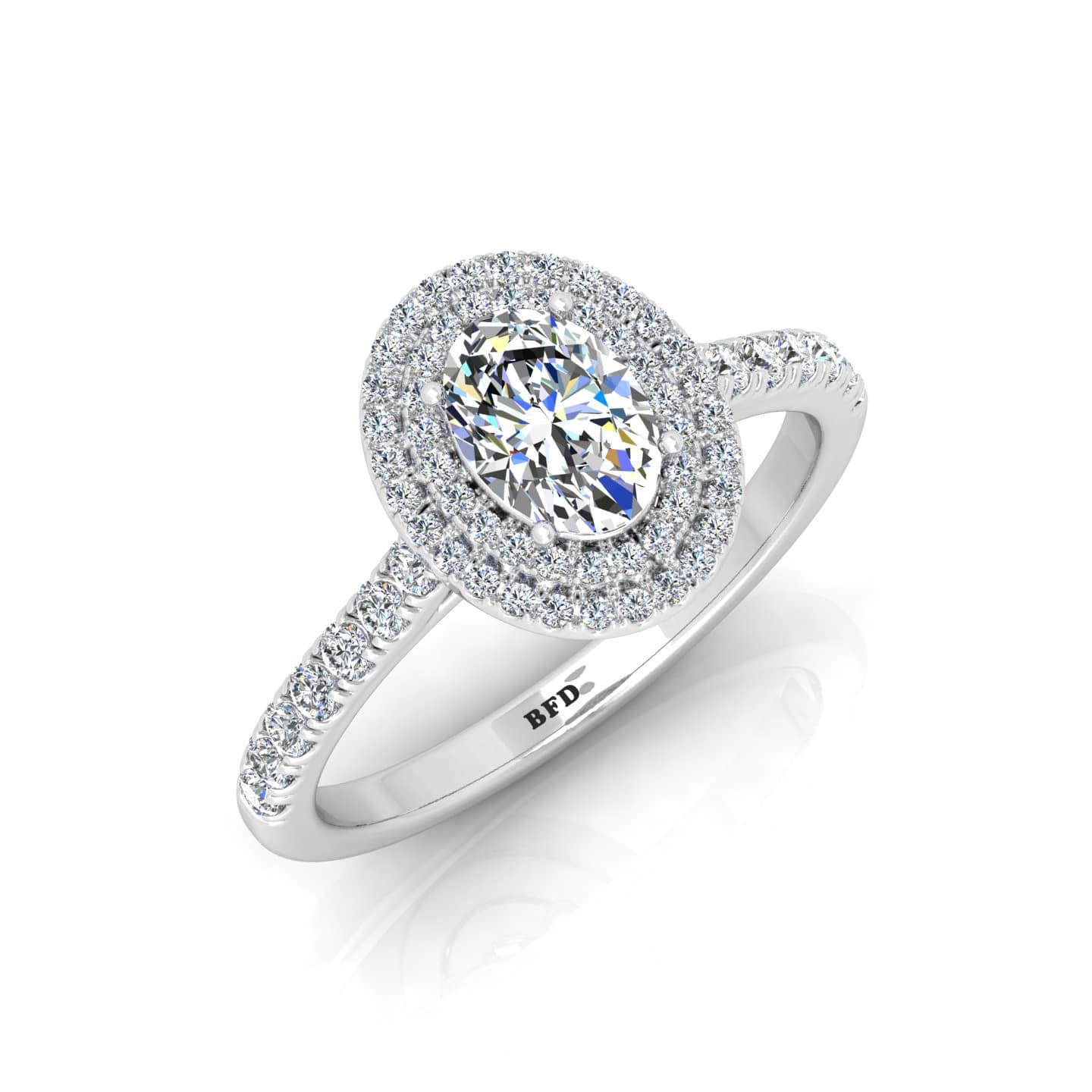 WOMEN'S 1.00 CT NATURAL OVAL SHAPE DOUBLE HALO DIAMOND ENGAGEMENT RING IN GOLD AND PLATINUM