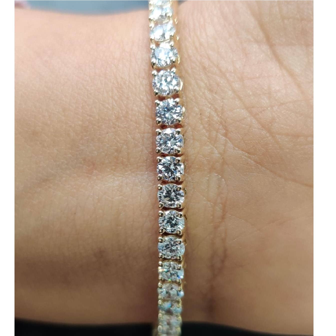 6.58CT F-G/VS Natural Round Diamond Claw Set Tennis Bracelet In 18k Yellow Gold