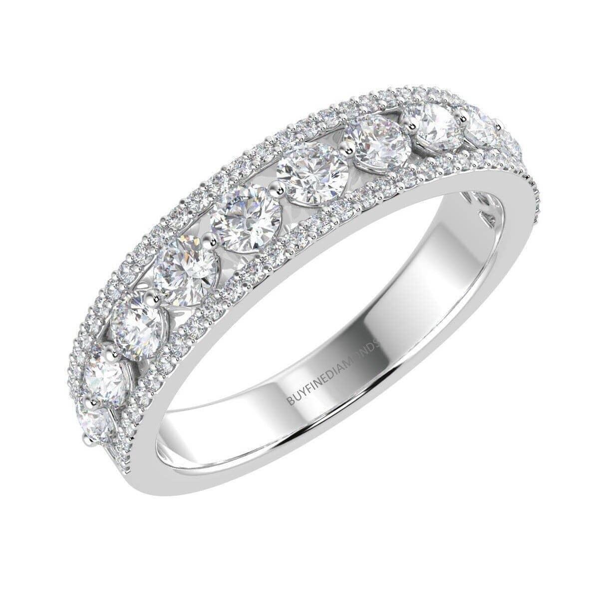 F/VS 1.50ct Natural Round Diamond Designer Half Eternity Ring Crafted In Platinum
