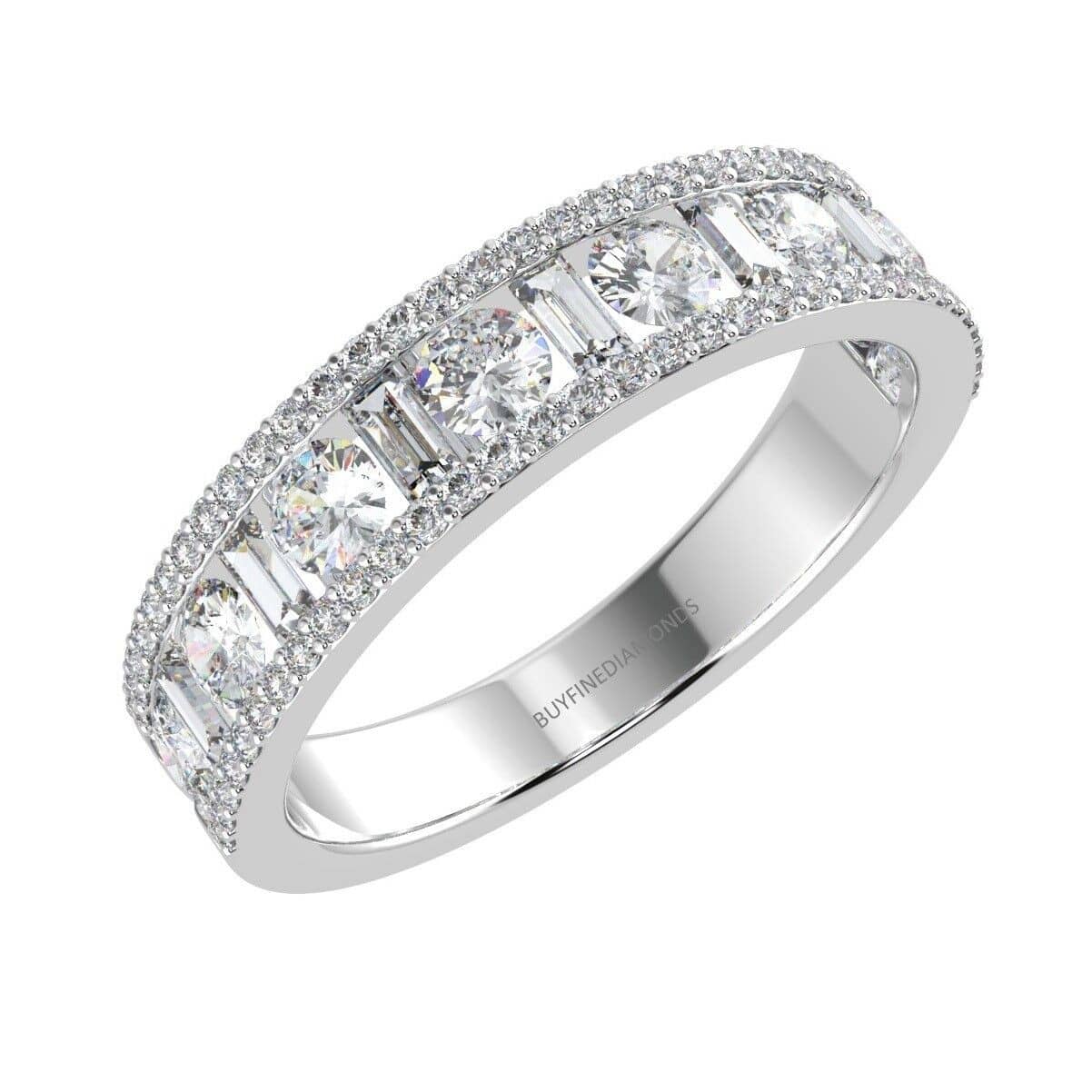 F/VS 1.50ct Round And Baguette Diamond Half Eternity Ring In Platinum