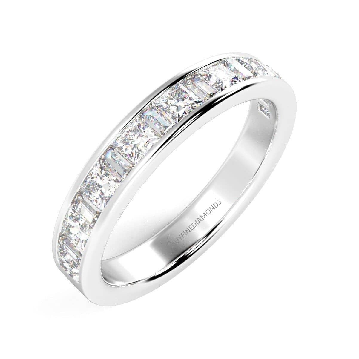 0.70 Ct -1.00 Ct Princess & Baguette Diamond Half Eternity Ring In Platinum And 18k White Gold