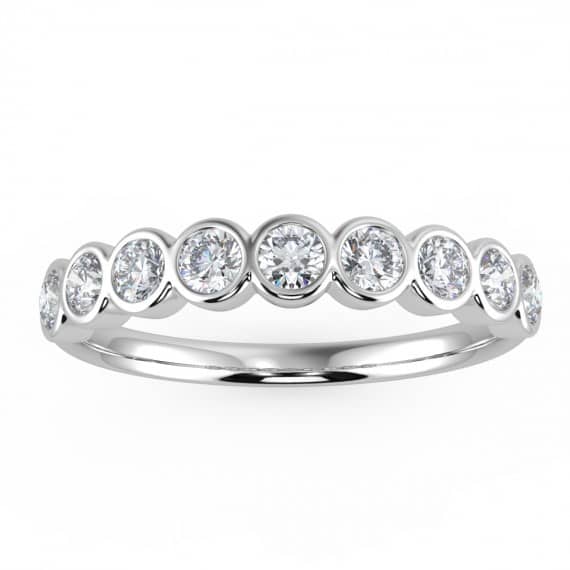 F/VS 0.50ct Natural Round 9 Diamond Bezel Set Half Eternity Ring Crafted In Platinum