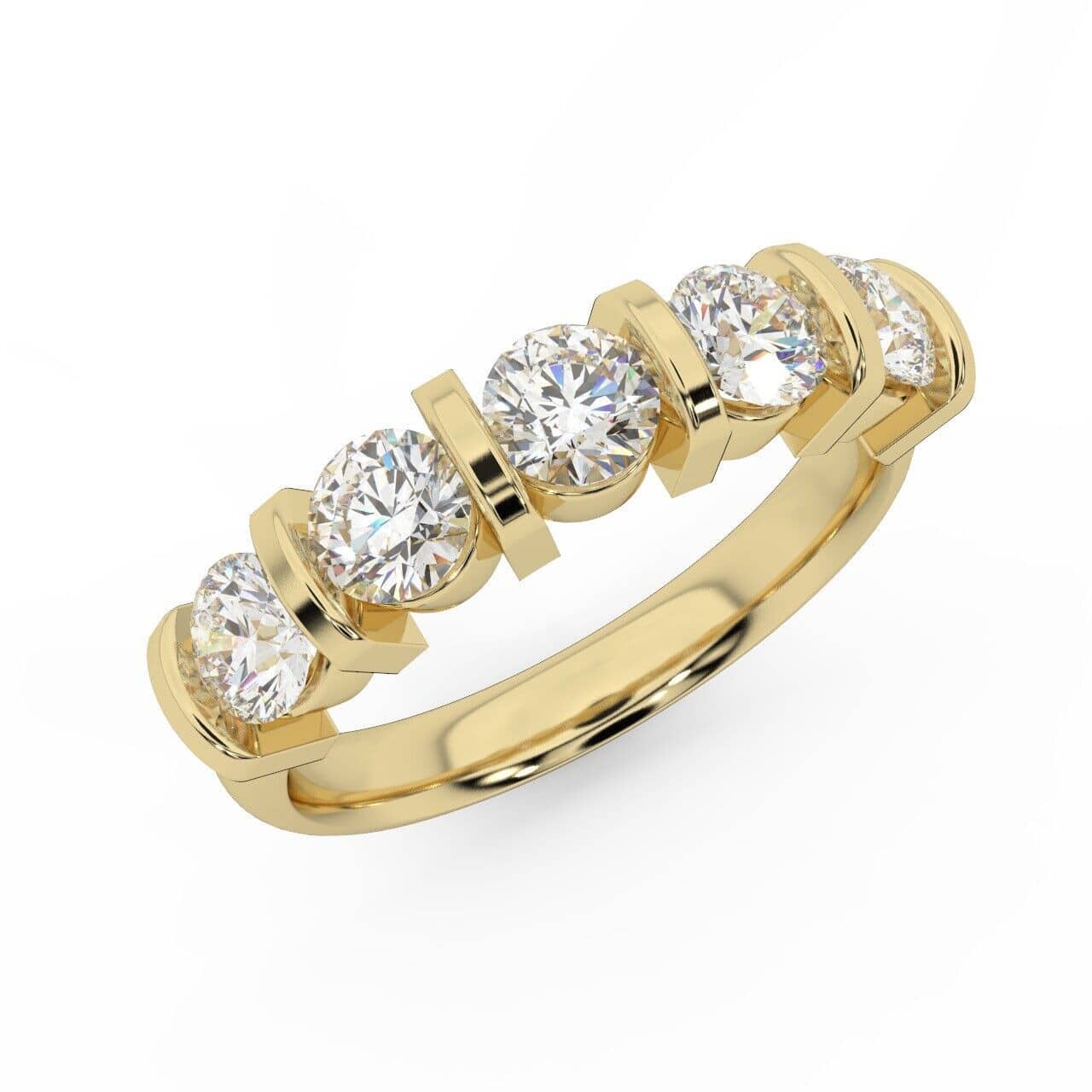F/VS 0.50ct Natural Round Diamond Bar Set Half Eternity Ring In 18k Yellow Gold