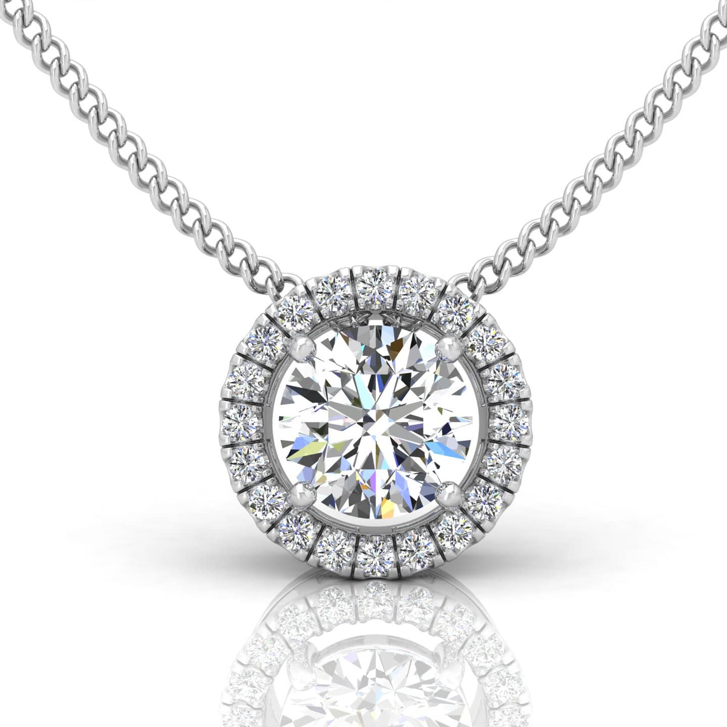 0.50Ct-1.00Ct Natural Round Diamond Halo Pendant With Chain Crafted In 18k Gold & Platinum