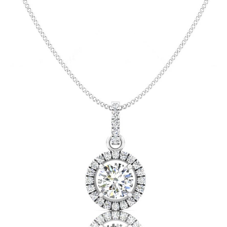 Women's 0.70Ct Natural Round Diamond Halo Pendant With Chain Crafted In Platinum