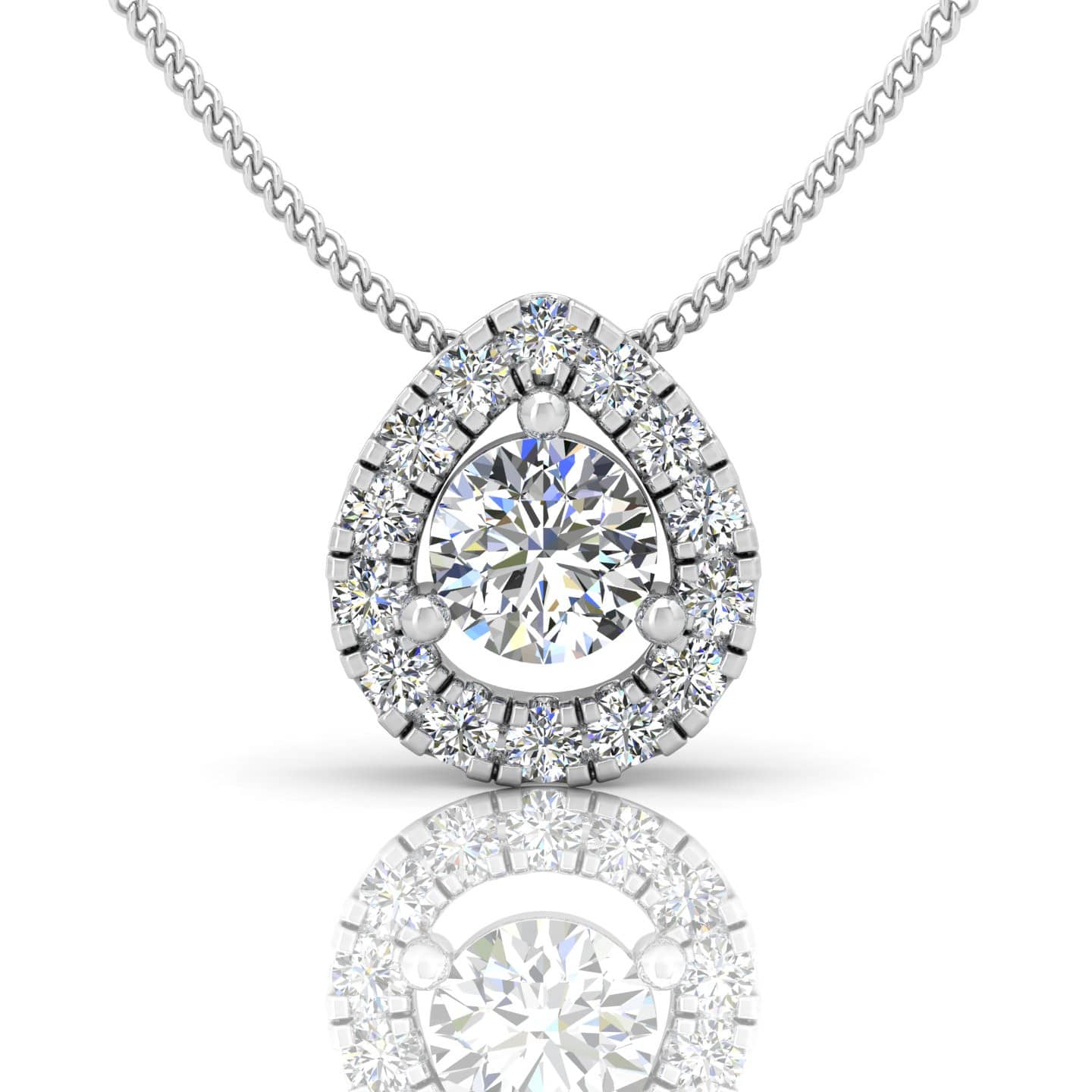 Natural Round Diamond Pear Shape Halo Pendant With Chain Crafted In 18k Gold & Platinum -0.50Ct -1.00Ct