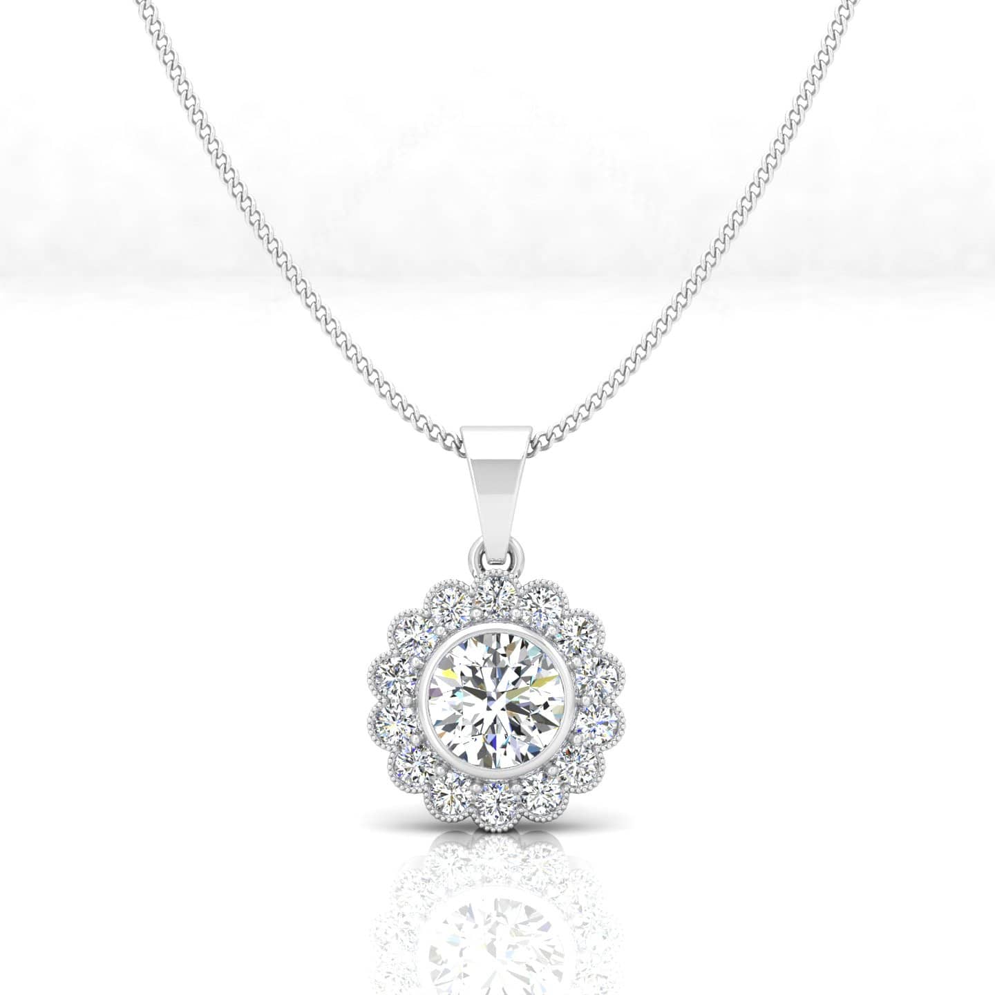 0.50Ct-1.00Ct Natural Round Diamond Cluster Pendant With Chain Crafted In Platinum and 18k Gold