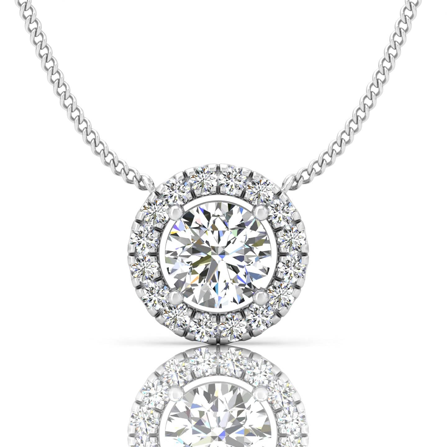 0.50Ct -1.00Ct Natural Round Diamond Halo Pendant With Chain Crafted In Platinum And 18k Gold