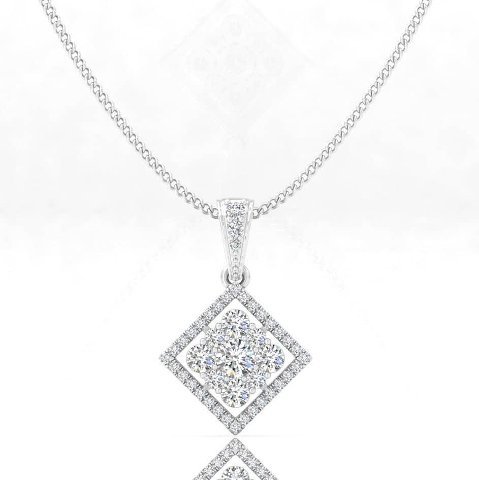 0.70Ct -1.00Ct Natural Round Diamond Princess Shape Halo Pendant With Chain