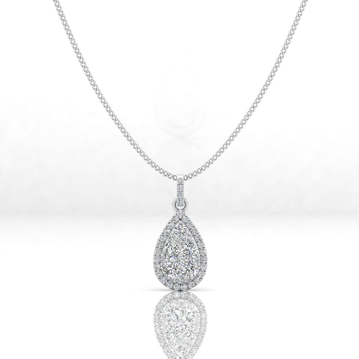 0.70Ct-1.00Ct F-G/VS Natural Round Diamond Pear Shape Halo Pendant With Chain Crafted In 18k Gold & Platinum