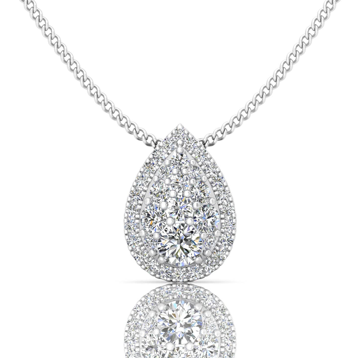 0.70Ct-1.00Ct Natural Round Diamond Pear Shape Halo Pendant With Chain In 18k Gold